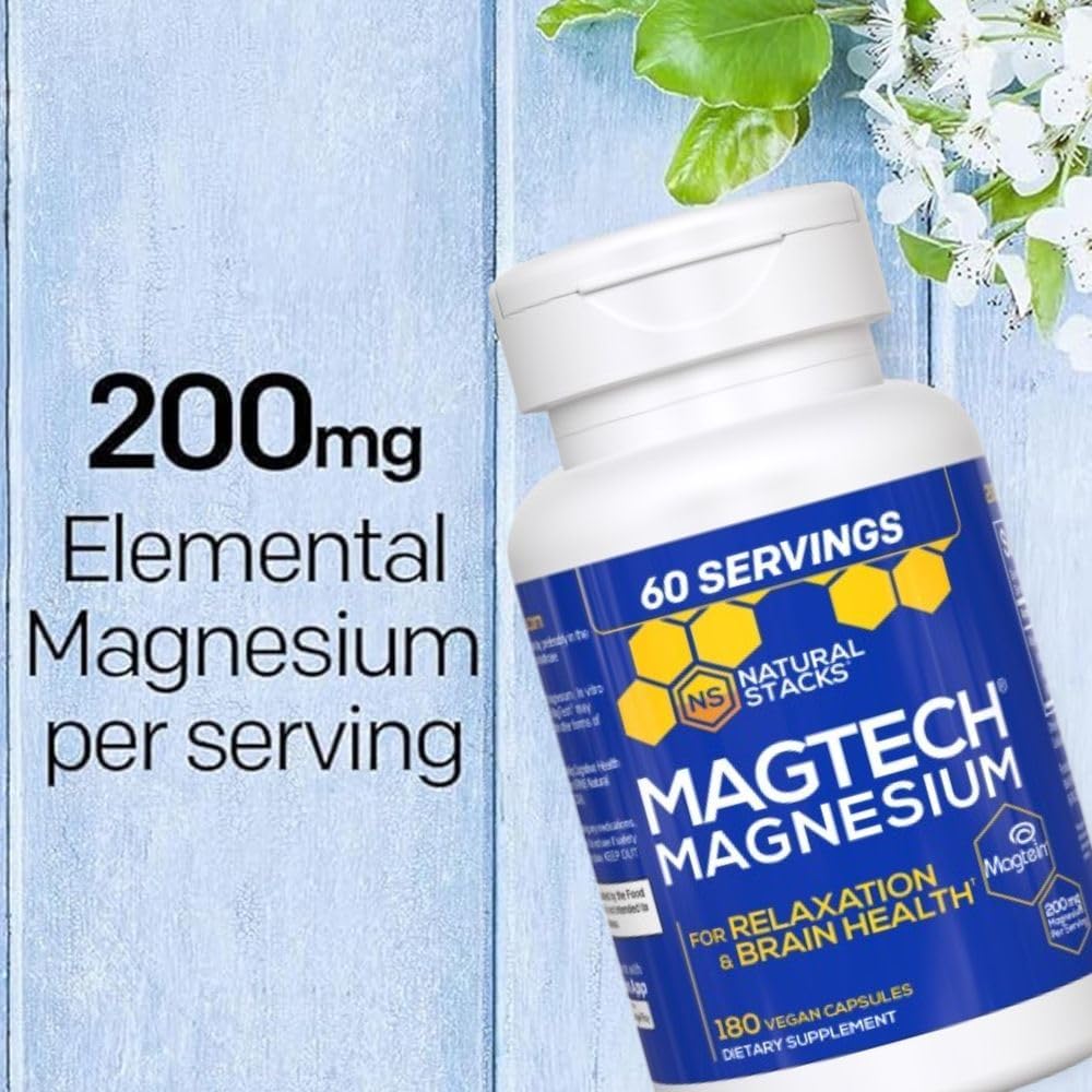 MagTech Magnesium Complex Glycinate, L-Threonate and Taurate, 90 Capsules | Advanced 3 in 1 200mg Chelated Triple Blend w/ Magtein - Supports Relaxation & Brain Health for Women & Men - Natural Stacks