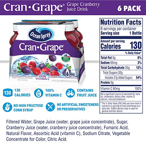 Ocean Spray® Cran-Grape® Juice Drinks, 10 Ounce Bottles, 6 Count | Ocean Spray® Cran-Grape® Juice Drinks, Made with Real Fruit Juice, 10 Fluid Ounce Bottles, 6 Count