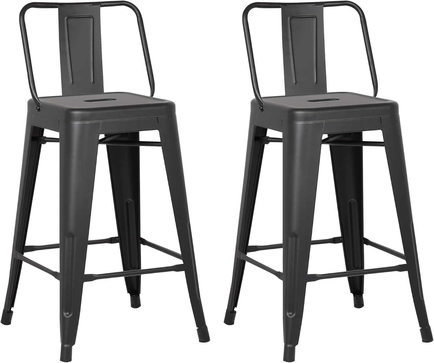 AC Pacific 30” Metal Barstool Set of 2 – Country Rustic Style with Low Back, Lightweight & Sturdy Build, Easy Assembly – Matte Black