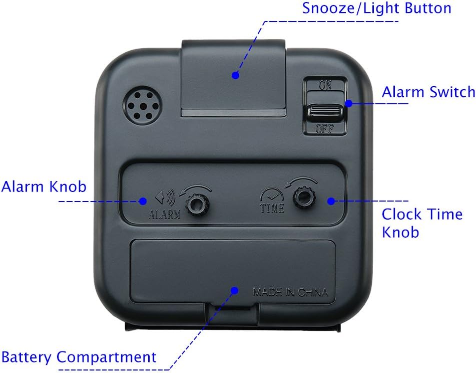 Peakeep Small Battery Operated Analog Travel Alarm Clock Silent | No Ticking, Lighted on Demand and Snooze, Beep Sounds, Gentle Wake, Ascending Alarm, Easy Set (Black)