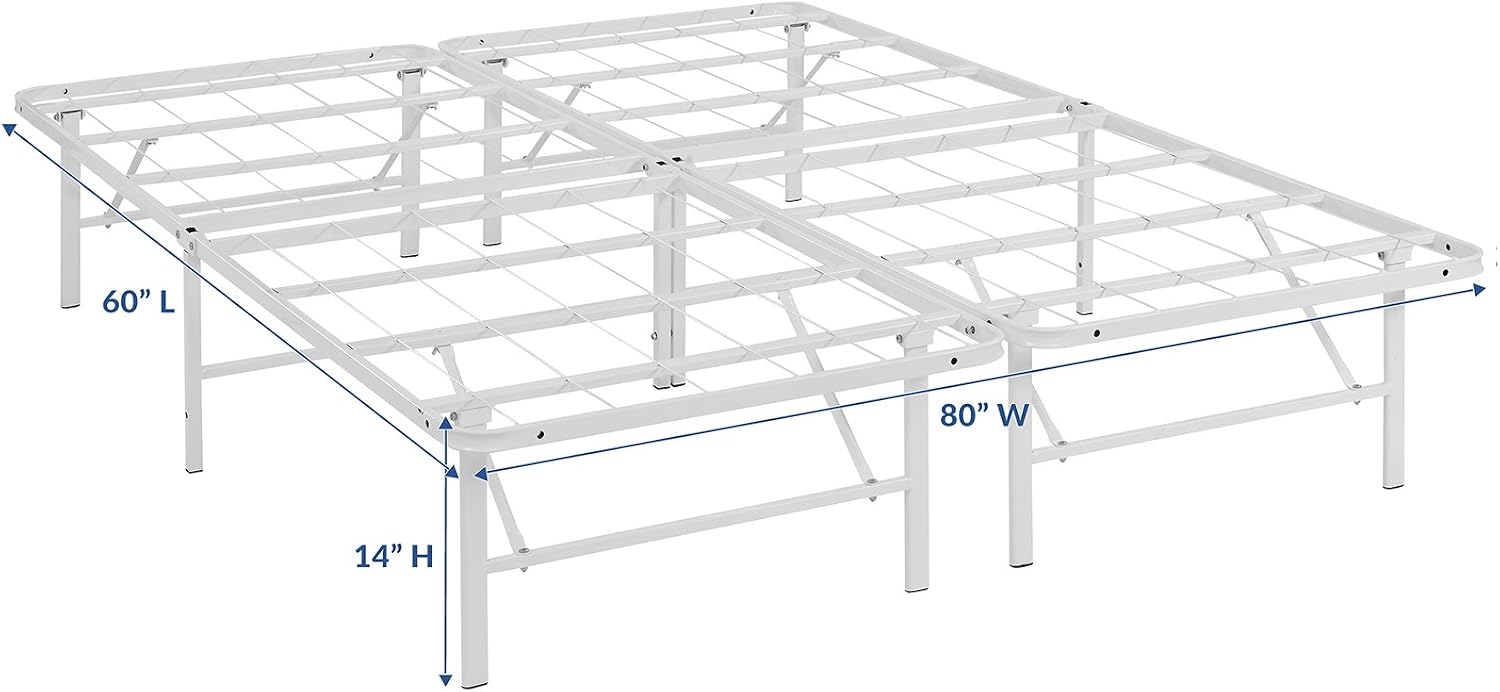 Modway Horizon Queen Bed Frame In Gray - Replaces Box Spring - Folding Metal Mattress Bed Frame