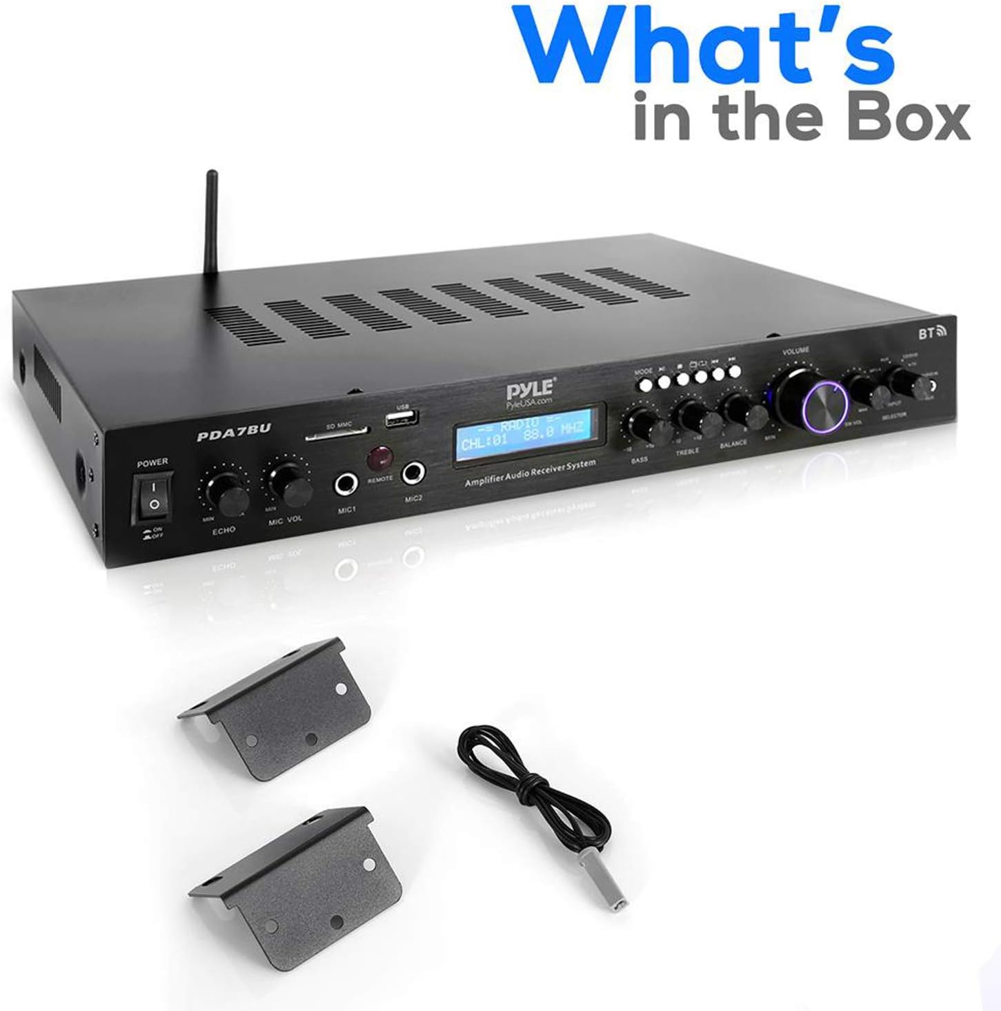 Pyle Bluetooth Home Theater Amplifier - 200 Watts into 5 Channels with Subwoofer Out, Easy Karaoke - Dual Mic, Wireless Streaming