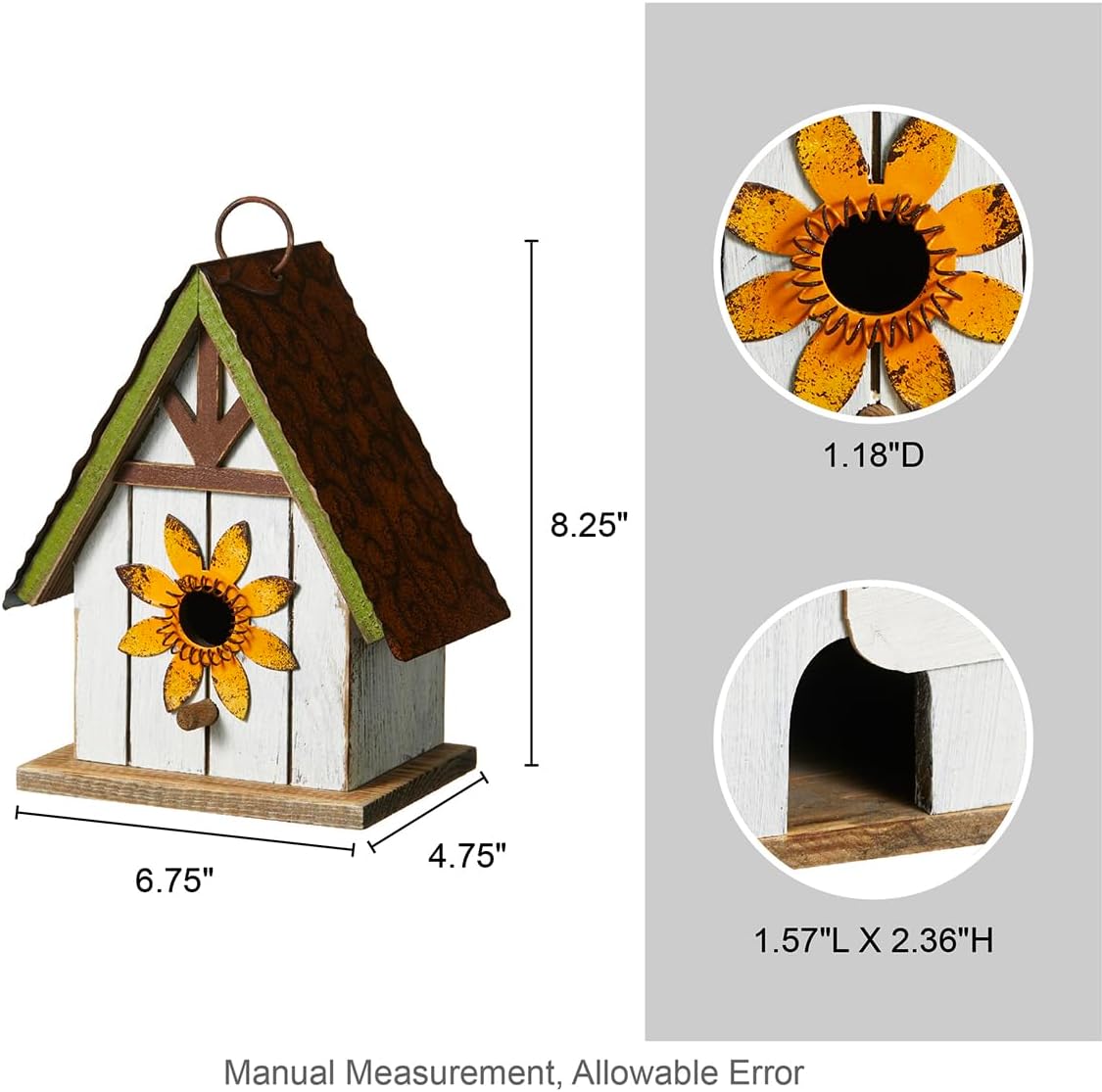 Glitzhome Bird Houses for Outside,10" H Rustic Wooden Bird House Garden Distressed Decorative Birdhouse for Outdoors, Hanging Birdhouse for Bluebird Hummingbird Wren Finch Cardinals Cedar