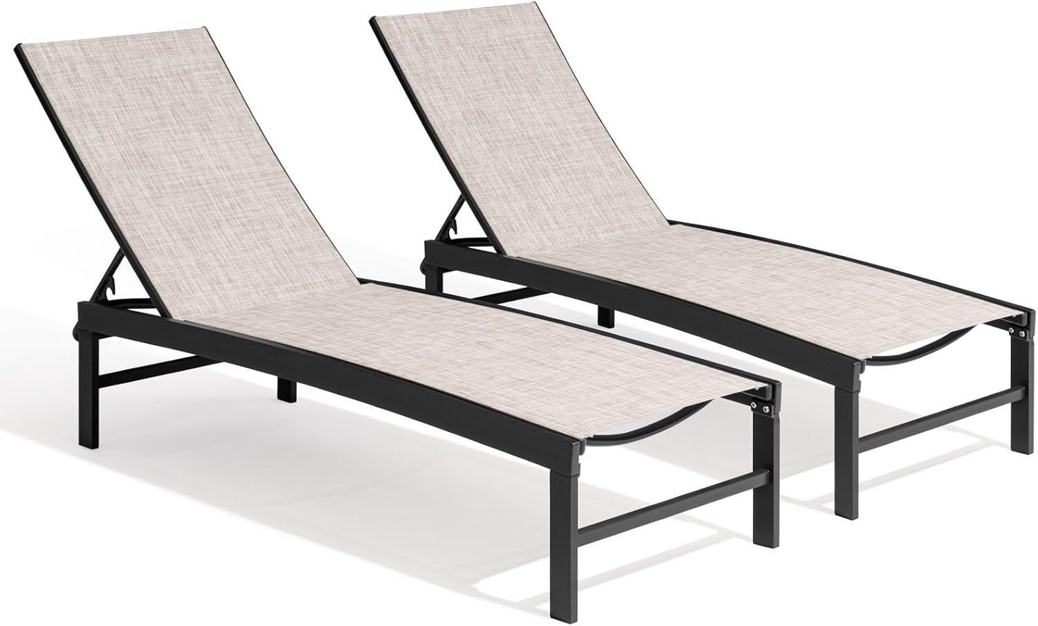 Crestlive Products Outdoor Pool Lounge Chairs Set of 2 with Side Table, Adjustable Five-Position Recliner for Beach, Pool, Sunbathing, Lawn