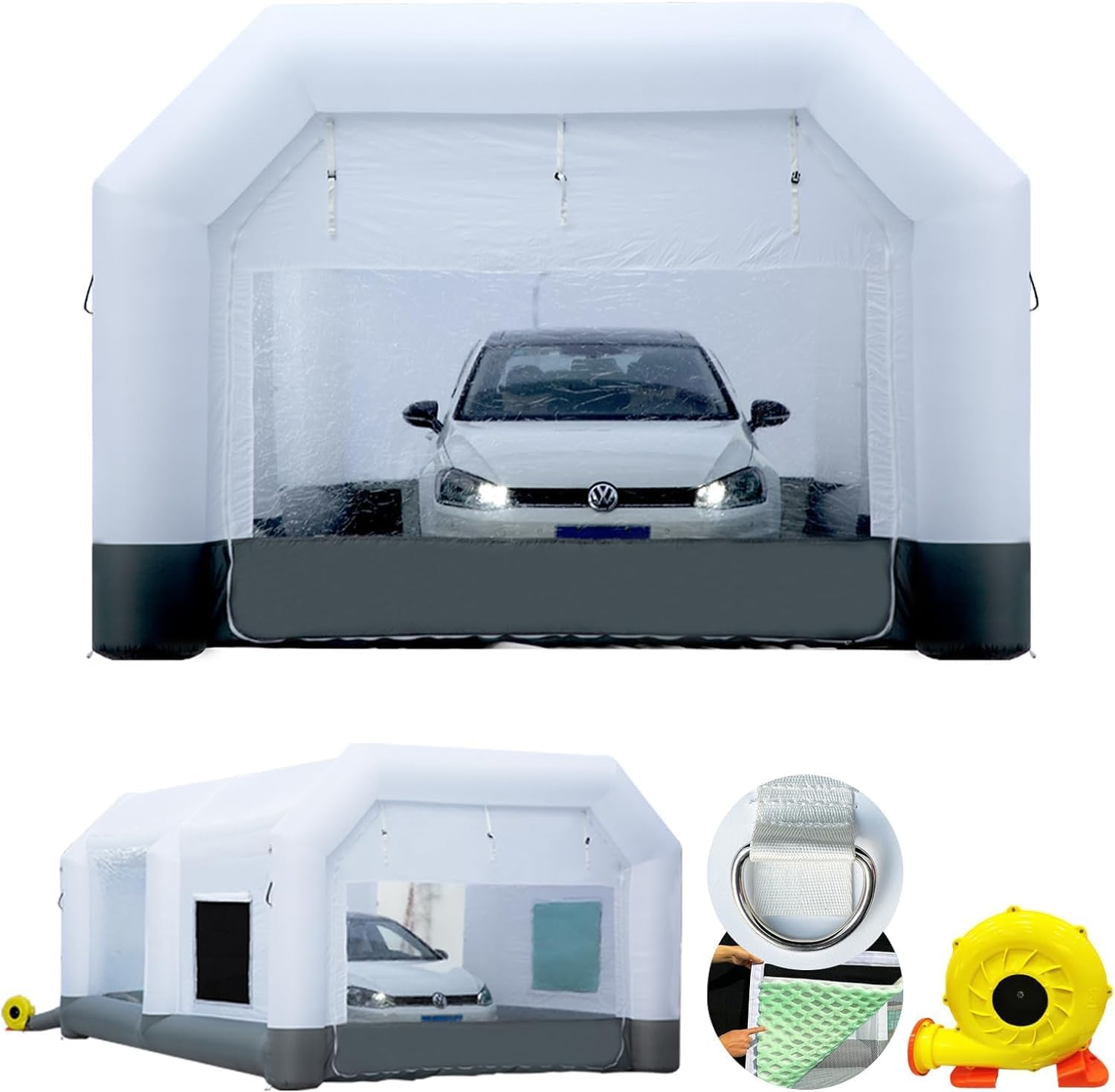 GORILLASPRO Inflatable Paint Booth 26x15x10Ft, Inflatable Spray Booth with (750W + 950W) Blowers, Upgrade Air Filter System Environment Friendly