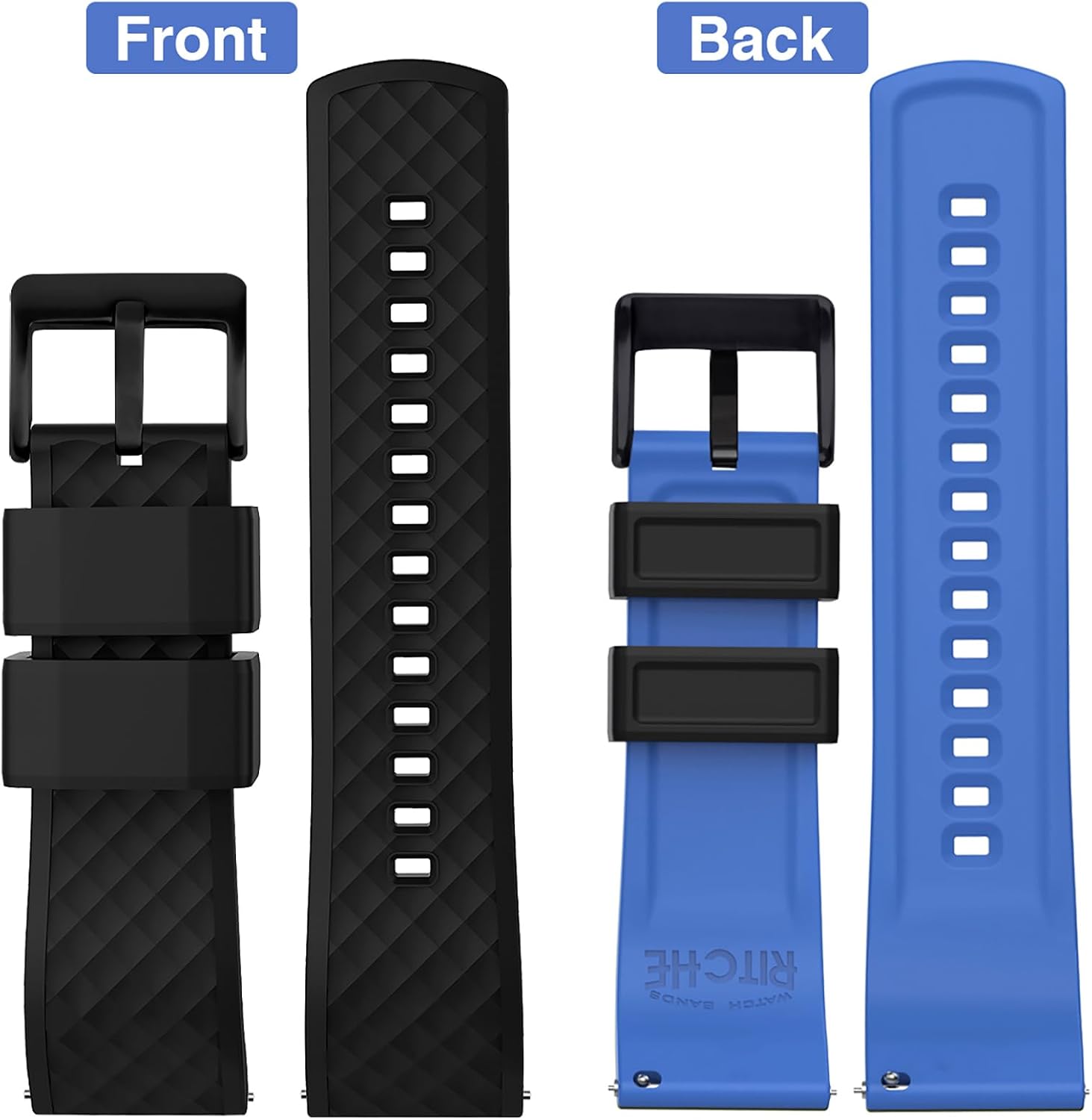 Ritche Christmas Gift Silicone Watch Bands 18mm 20mm 22mm 24mm Quick Release Rubber Watch Bands for Men, White Elephant Gifts