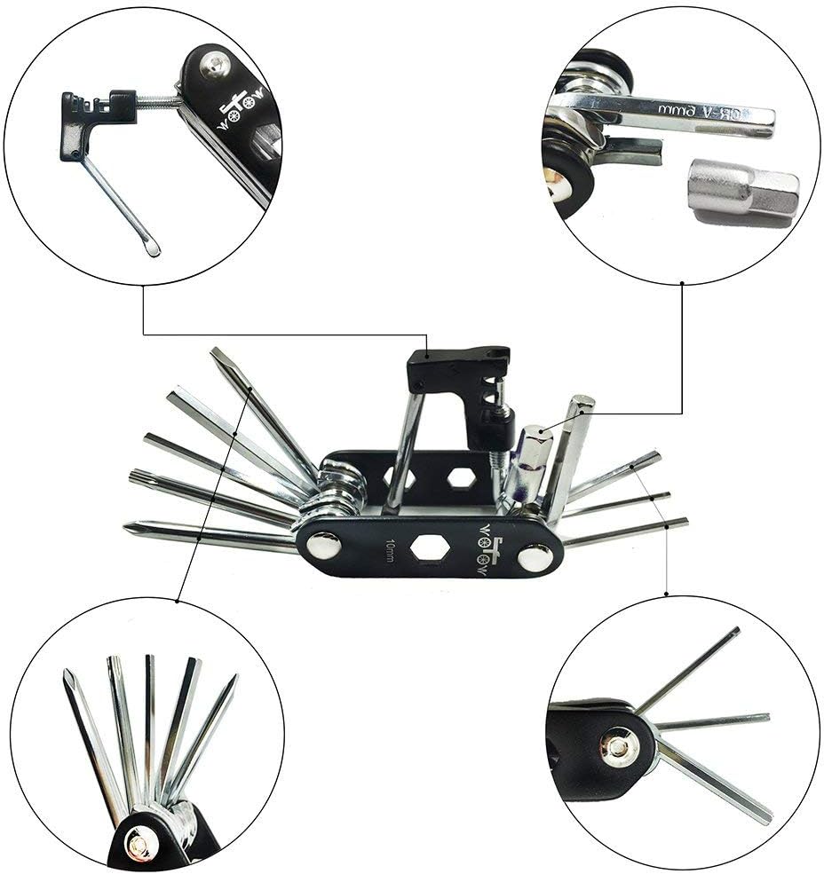 14 in 1 Bike Repair Tool Kit & Bike Saddle Bag | Bike Chain Tool Hex Key Wrench Maintain Accessories Multitool Set, Portable Under Seat Bag for Road Mountain Commuter Bicycle