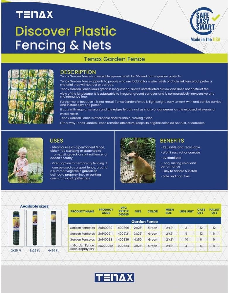 Tenax Home Fence - Green Plastic Garden Fence, Lightweight, Durable - 36 in x 300 in - Polyethylene