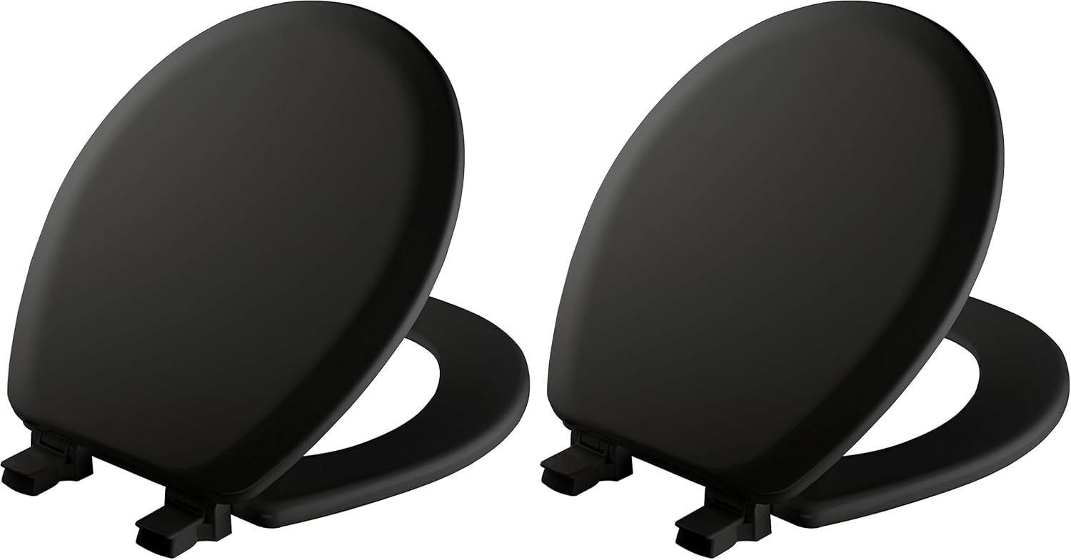 Mayfair Cameron Black Toilet Seat, Non Slip Heavy Duty Wood, Easy Clean, Made in USA, Round