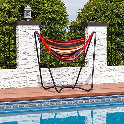 Sunnydaze Hanging Hammock Chair with Stand, Sunset | Space-Saving, Indoor or Outdoor Use, 330-Pound Capacity, Powder-Coated Steel Construction