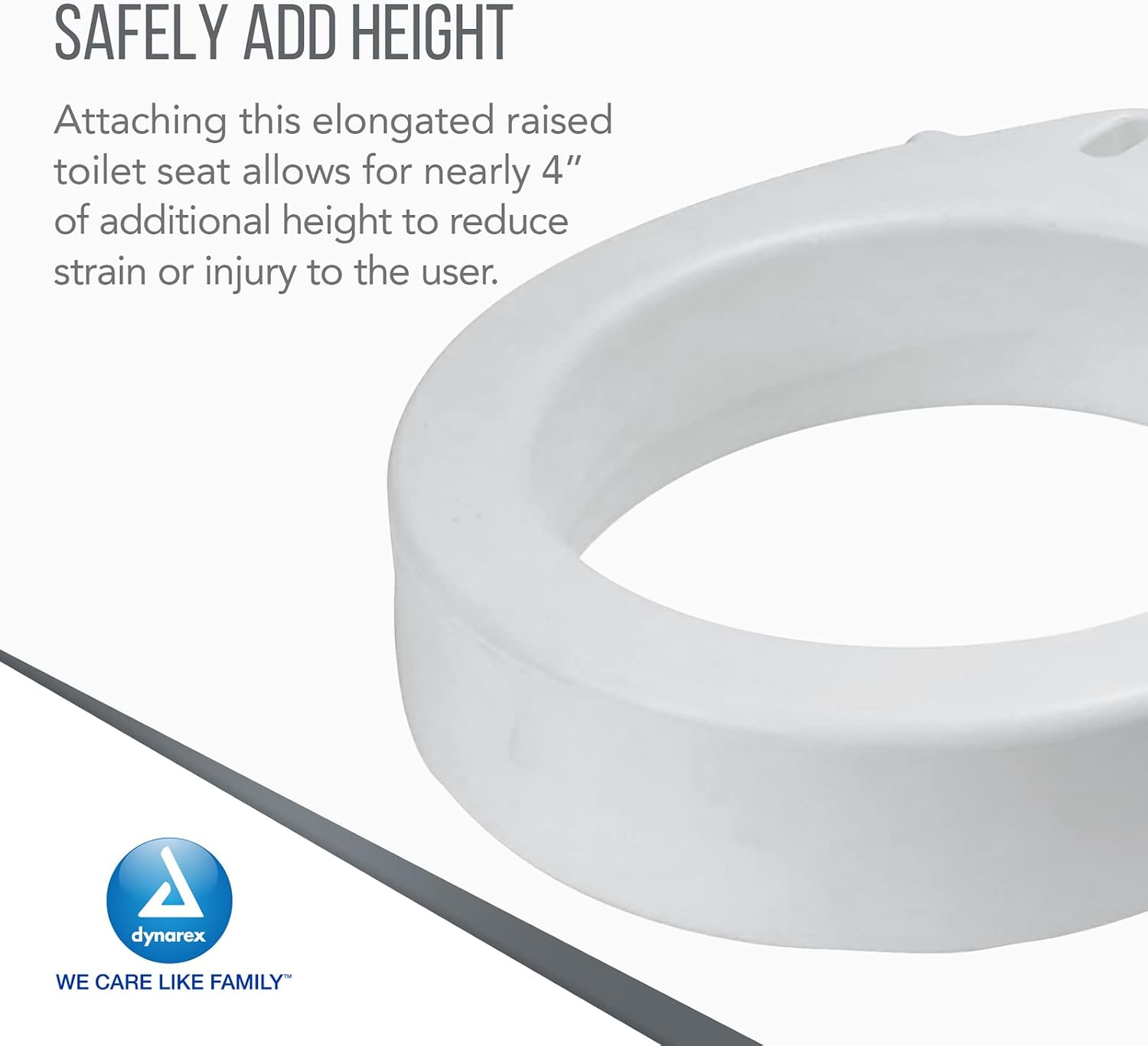 Dynarex Elongated Raised Toilet seat Without arms, Portable