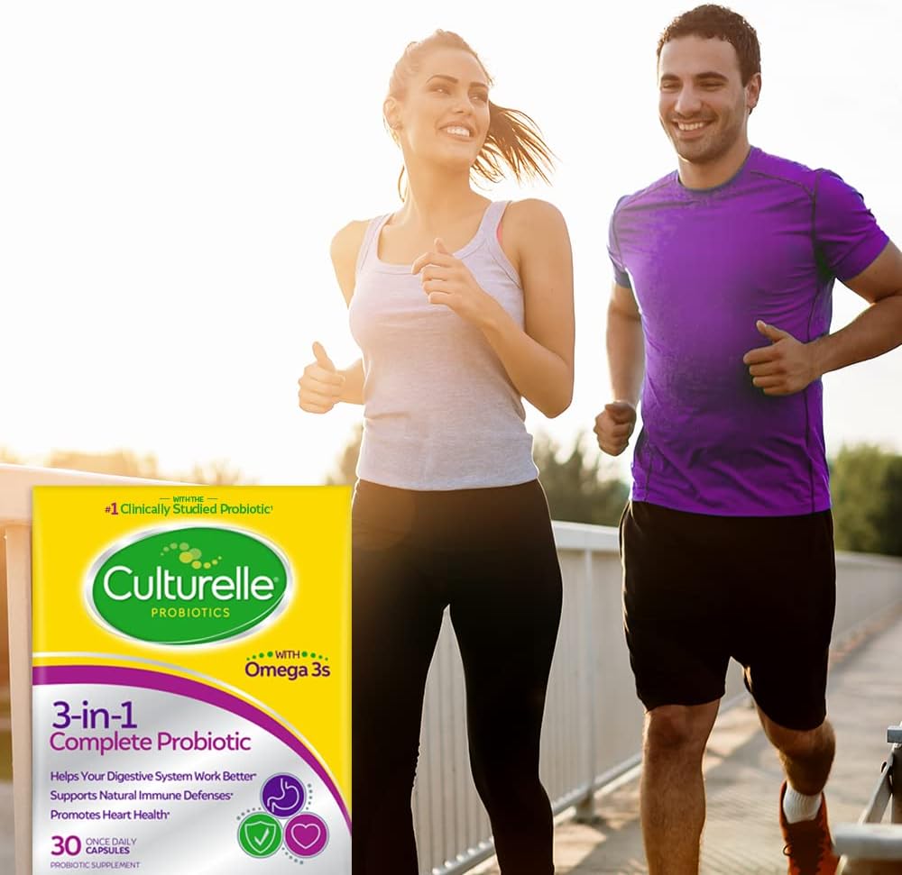 Culturelle 3-in-1 Complete Probiotic + Omega 3's Once Daily, 30 Count | 10B Live Cultures of Lactobacillus rhamnosus GG, Omega -3 Fish Oil, Immune & Heart Health Support*, Once Daily, Non-GMO