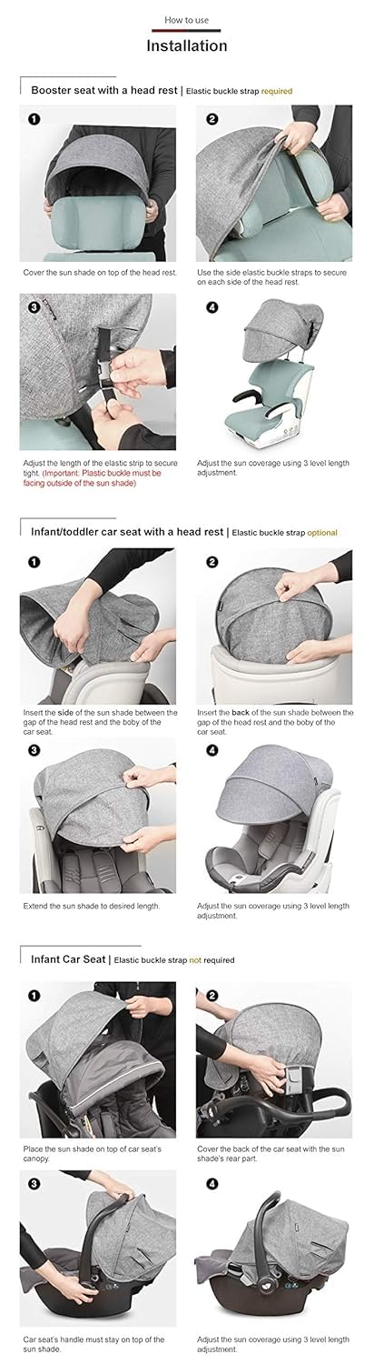 Manito Sun Shade Extender/Auxiliary Canopy for Car Seat (Black Grey)