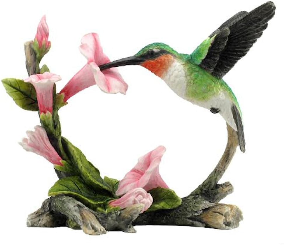US 5.75 Inch Ruby Throated Hummingbird Statue Figurine, Pink and Green