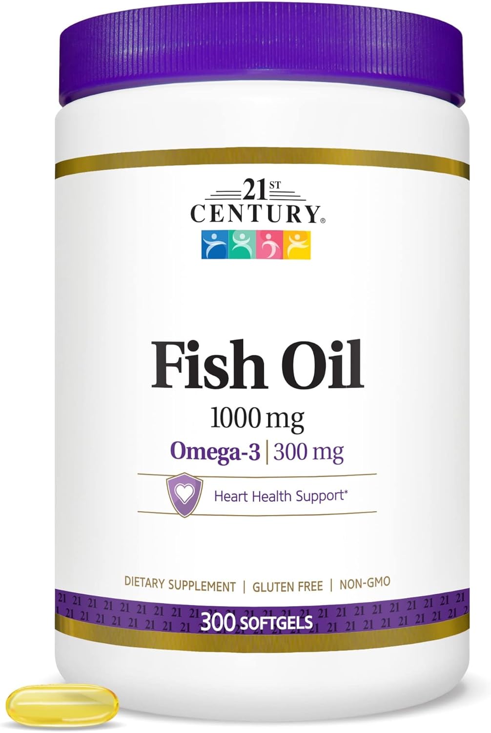 21st Century Fish Oil 1000mg Omega-3 Softgels, Value Size, 300 Count | Omega-3 Fish Oil with EPA & DHA, Heart & Cardiovascular Health Support