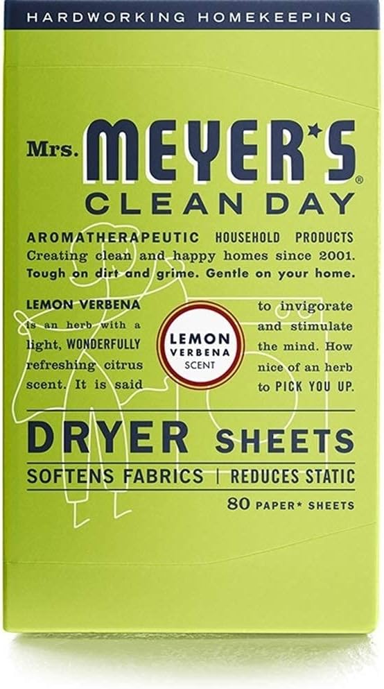 Mrs. Meyer's Clean Day Dryer Sheets, 80 Count (Lemon Verbena, Pack - 1)