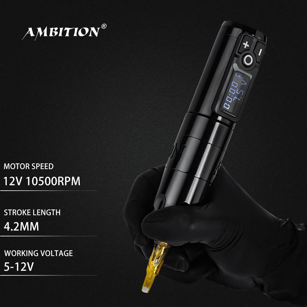 Ambition Soldier Rotary Battery Pen Tattoo Cartridge Machine with 2400mAh Power Japan Coreless Motor Digital LED Display Tattoo Equipment Supply for