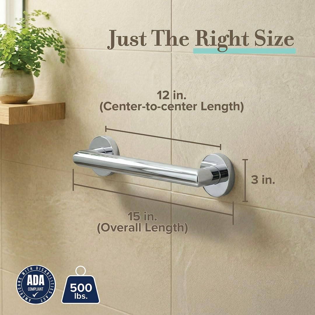 Gatco 970 Glam Shower Grab Bar, 12 Inch, ADA Compliant Stainless Steel, Satin Nickel, Wall Mounted Bathroom Handrail