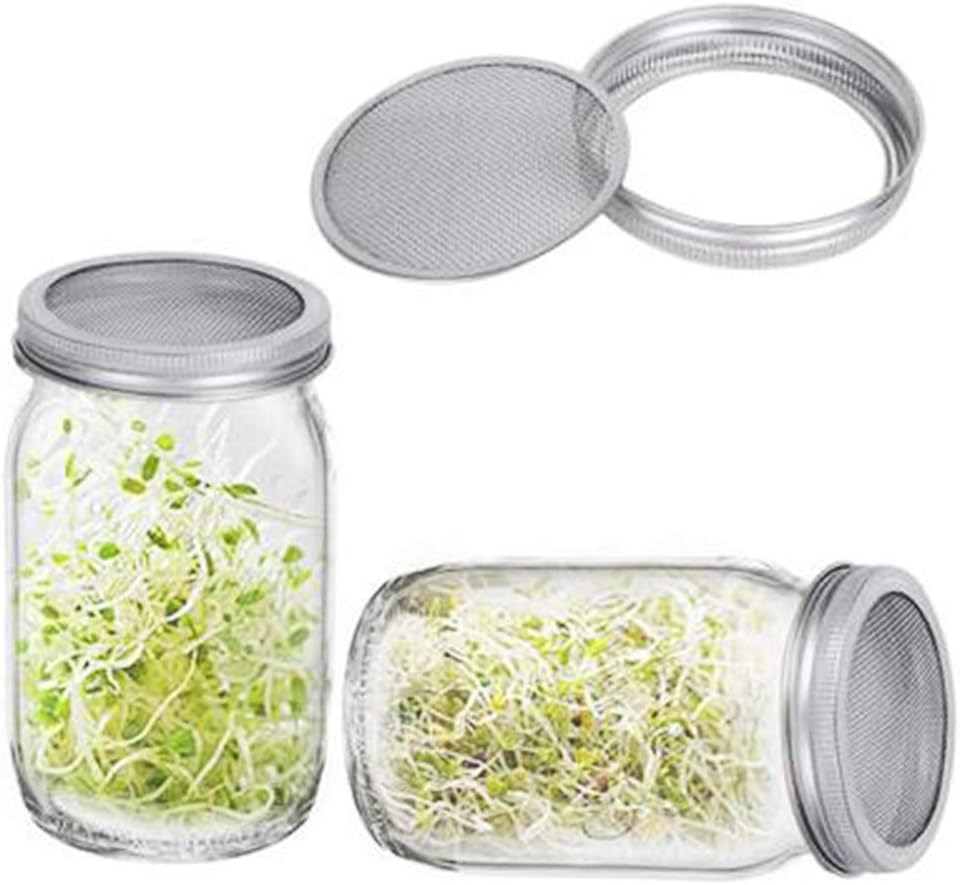 Sprouting Jar Lid (32oz Glass Jars) with 4 Pack Stainless Steel Sprouting Stands for Wide and Wide Mouth Mason Jar for Growing Organic Sprouts