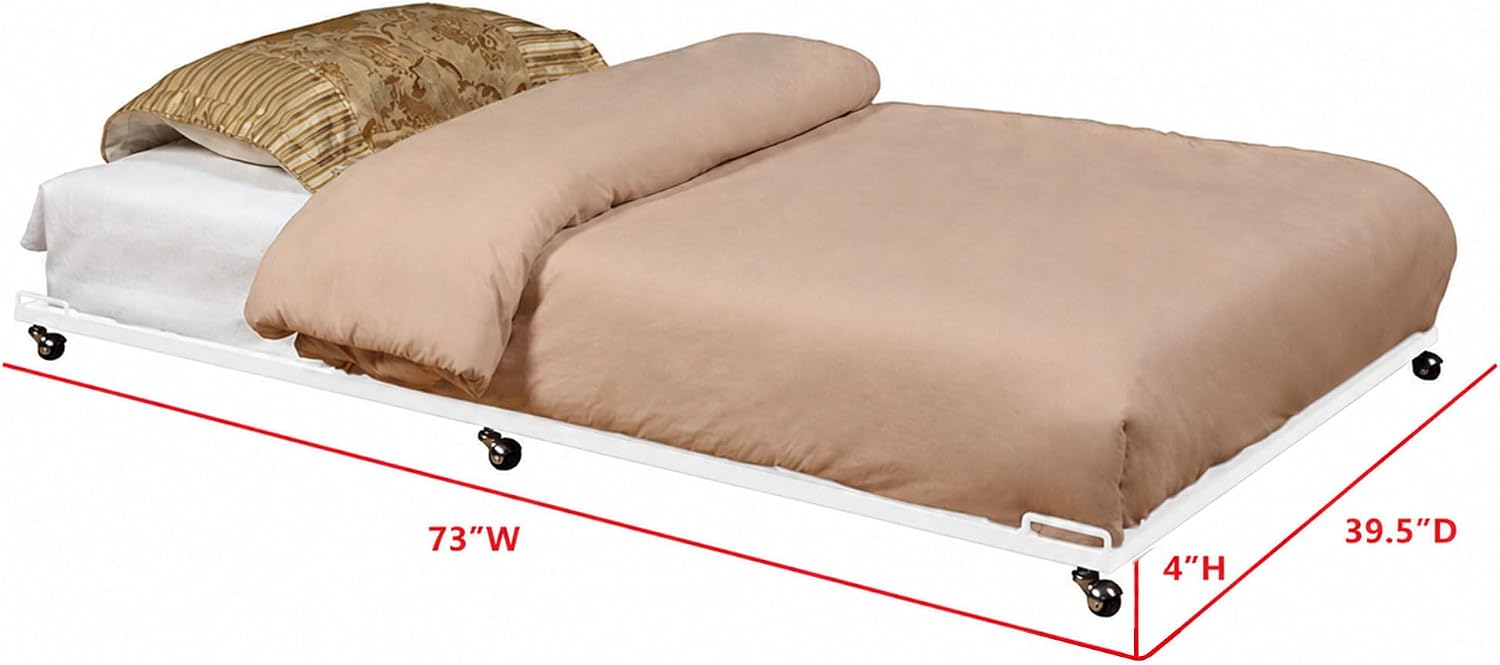 2K Furniture Designs - Twin Size Black Metal Roll Out Trundle Bed Frame for Daybed | Space-Saving Guest Bed - Slides Under Daybeds for Overnight Visitors, Dorms, and Small Spaces