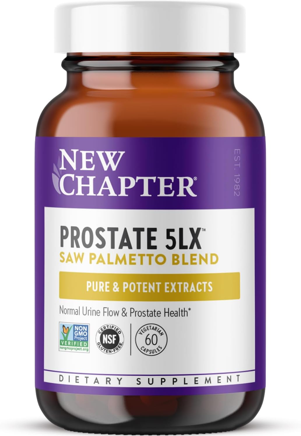 New Chapter Prostate Supplement - Prostate 5LX™ with Clinical Strength Saw Palmetto + Fermented Selenium for Men’s Wellness - 180 ct Vegetarian Capsule