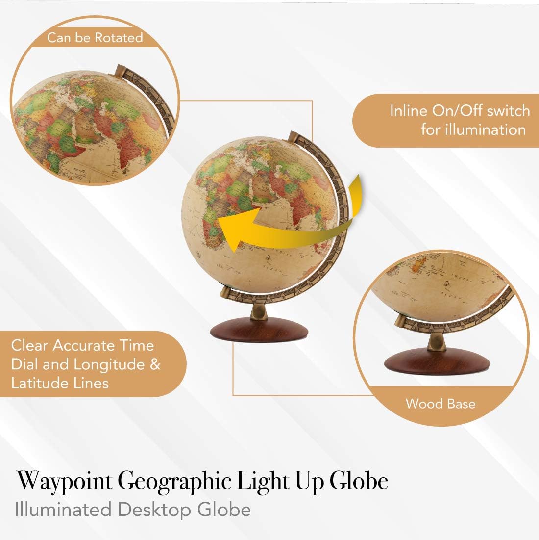 Waypoint Geographic Light Up Globe - Lugano 12” Desk Decorative Illuminated Globe with Stand and Blue Ocean, Up to Date