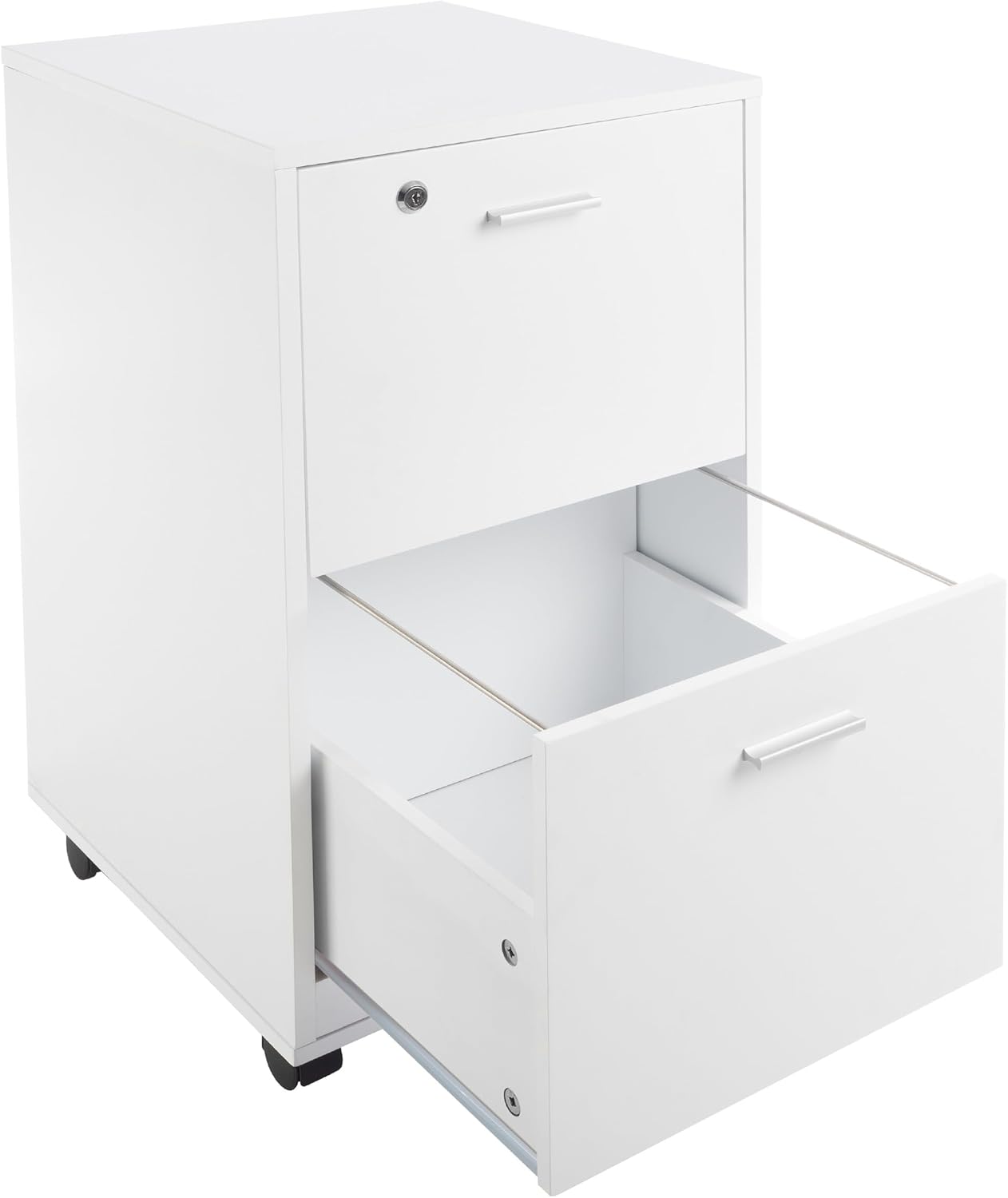 File Cabinet - 2-Drawer Cabinet with Lock and Deep Drawer Storage - Rolling Filing Cabinet for Under The Desk, Home, or Office by Lavish Home (White)
