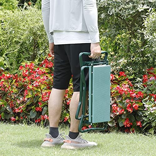JupiterForce Portable Garden Kneeler and Seat with Thick EVA Foam Pad, Foldable Gardening Stool Bench with Tool Pouches
