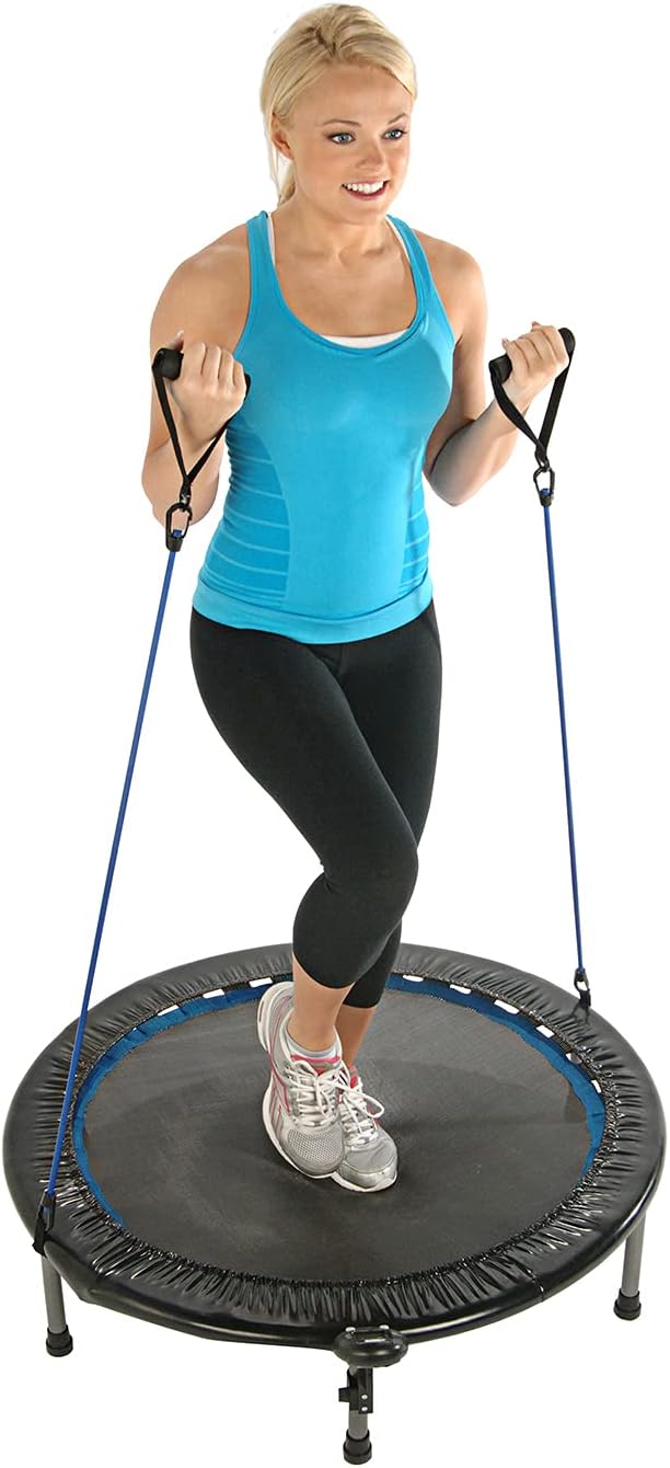 Stamina 36" Foldable Mini Trampoline Rebounder for Adults with Smart Workout App, Black - Portable Fitness Equipment for Home Gym, Cardio and Jumping Training Exercise