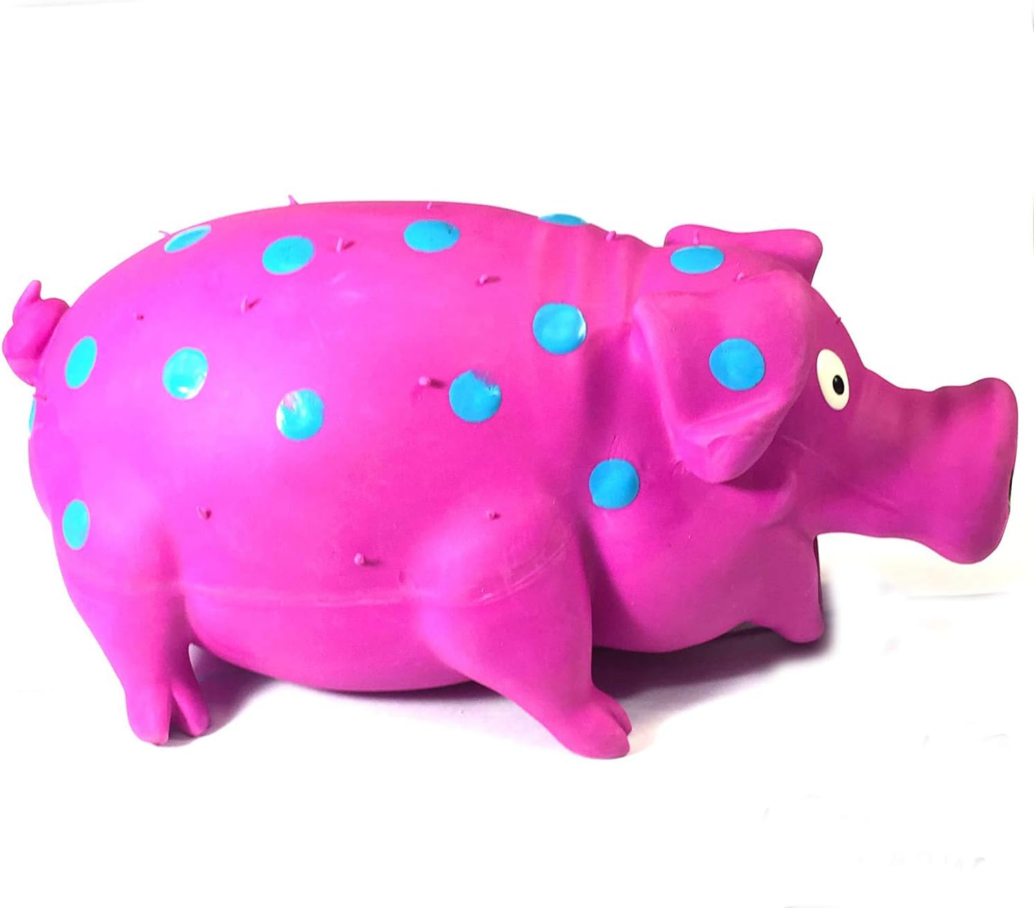 Latex Dog Squeaky Chew Toys, Oink Oink Pig 8.3" with Aqua dot Stuffed with Cotton.
