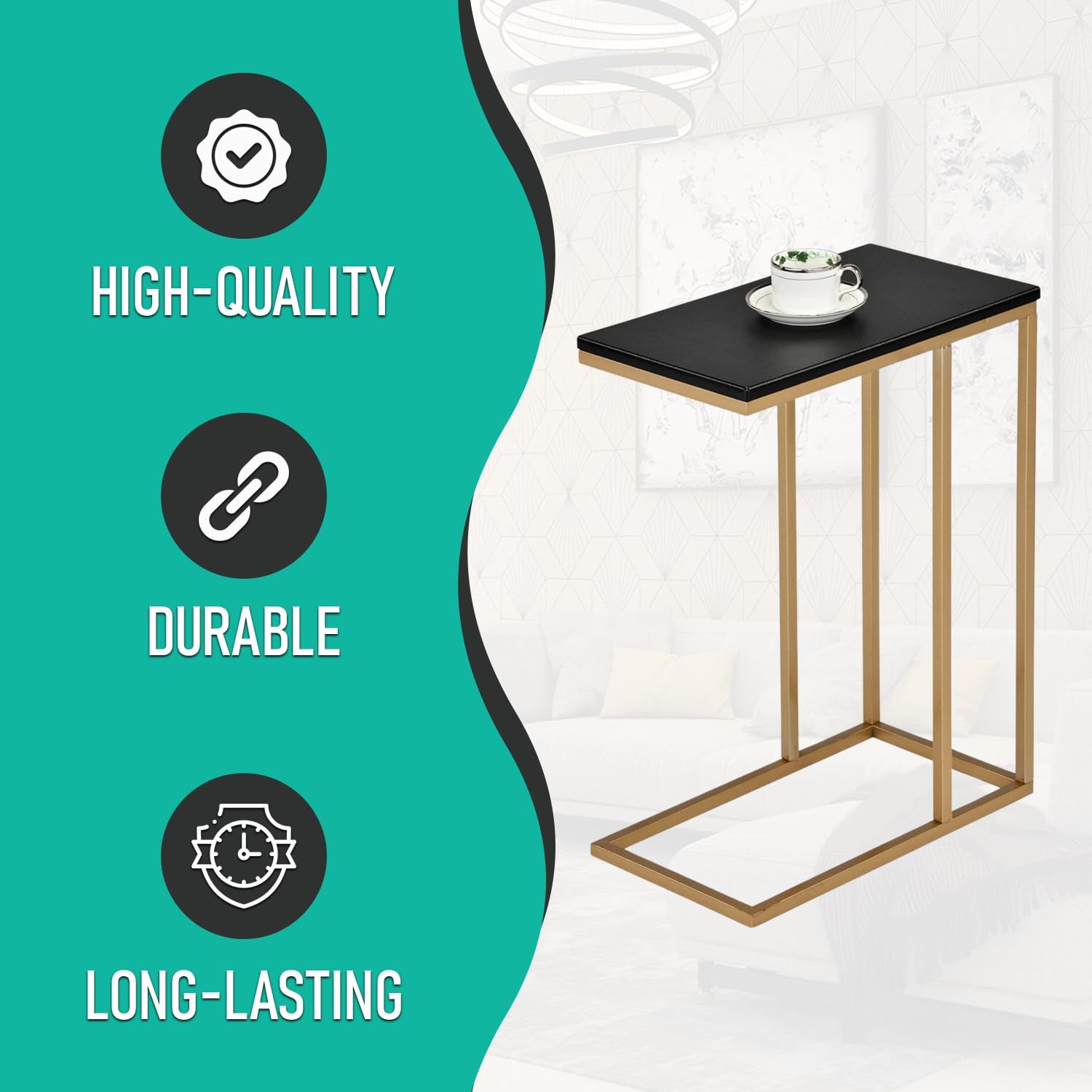 Kings Brand C Table for Sofa, Bed & Living Room, Gold Metal End Table