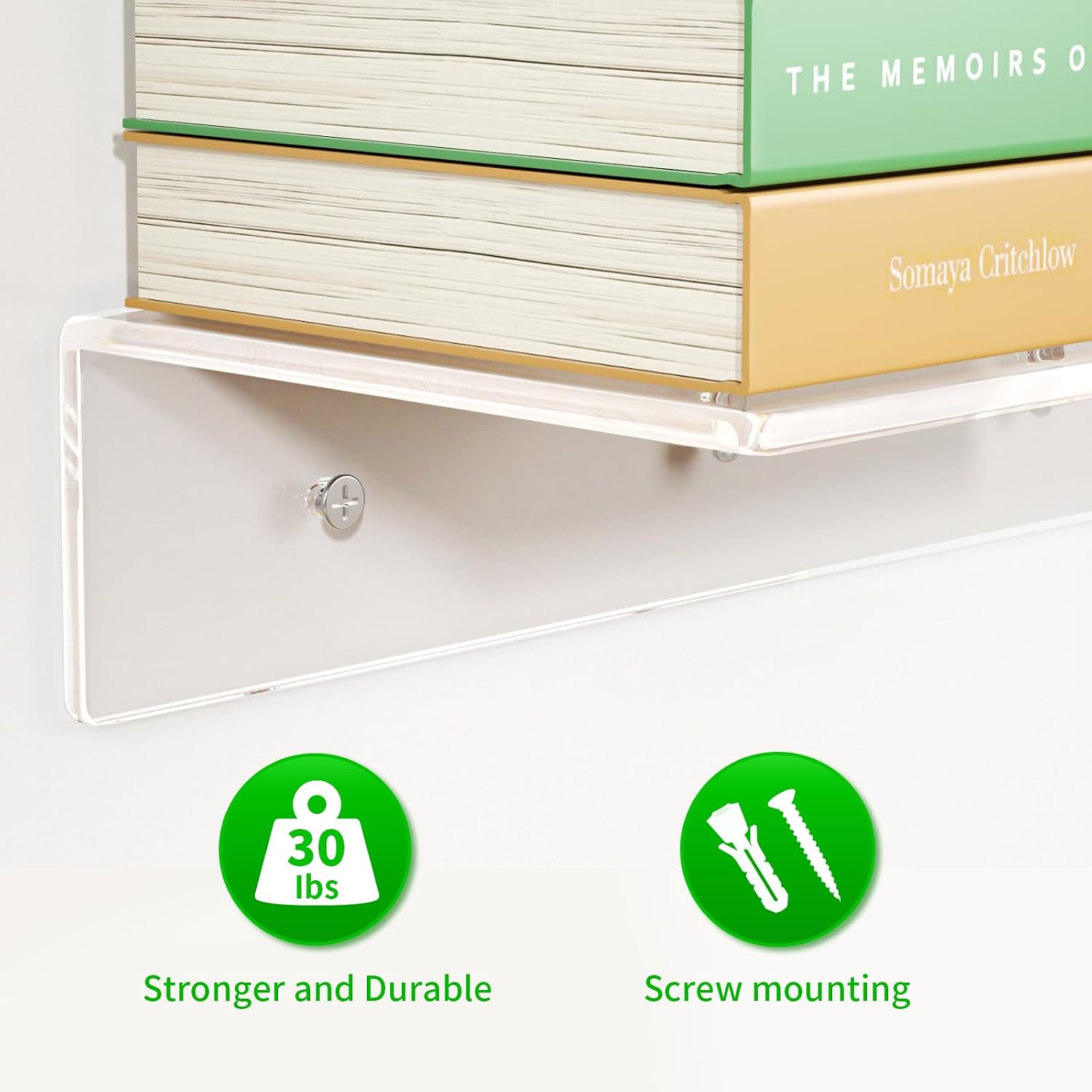 FEMELI 2 PCS 12" Acrylic Floating Shelves, Clear Shelf for Wall Display