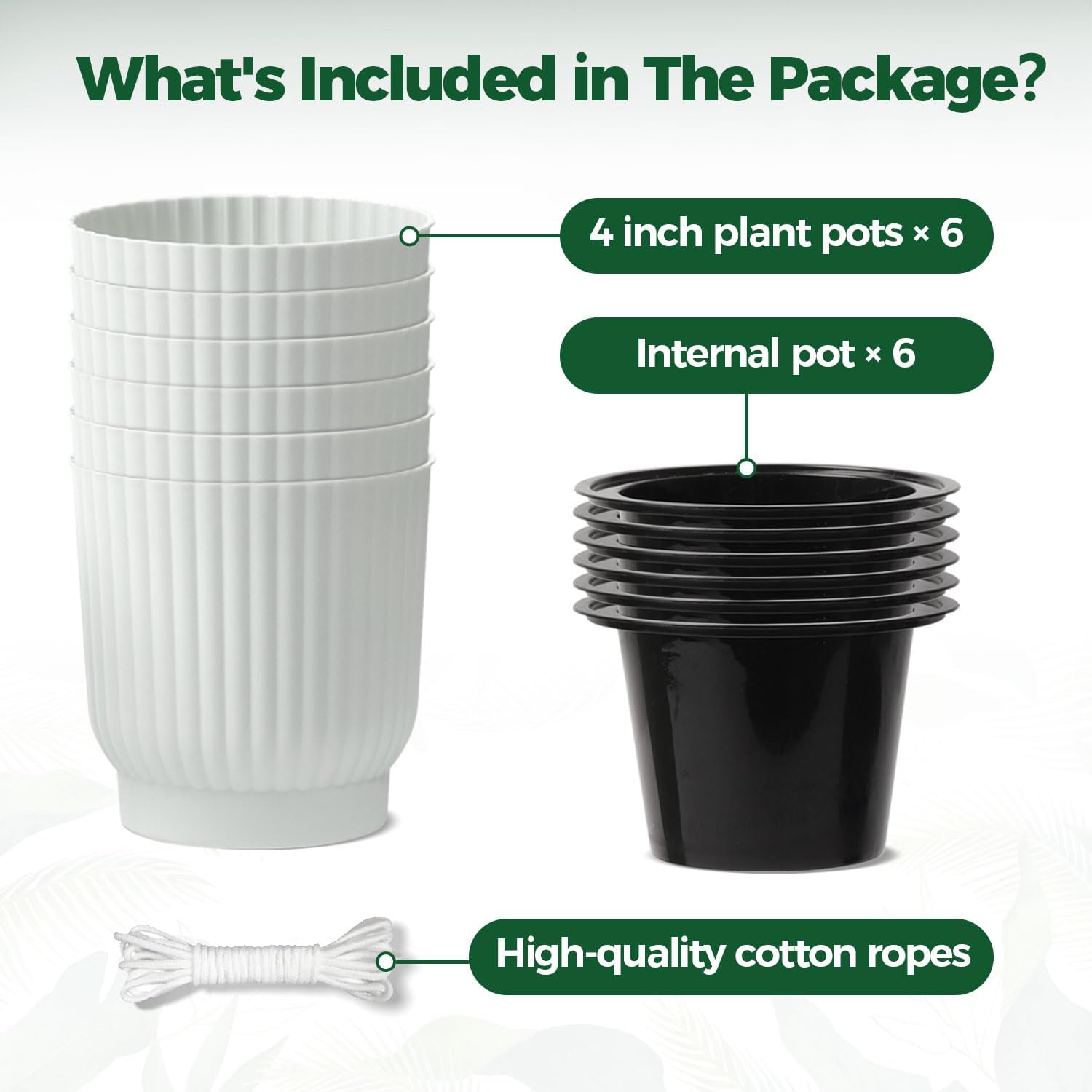 T4U Self Watering Pots for Indoor Plants, 4 Inch 6 Pack Planter White