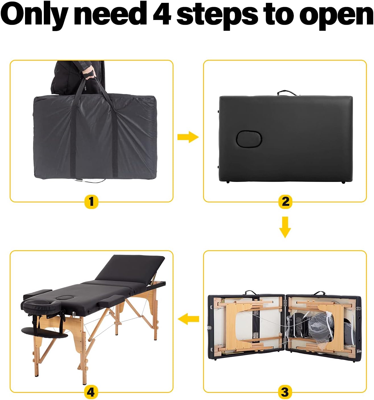 BestMassage | Portable Massage Table | 24" Wide, Black PU Leather | Lightweight, 2-Fold Massage Table with Height Adjustment, 450lbs Capacity, Carry Bag | For Massage, Facial, Tattoo, Home, Spa