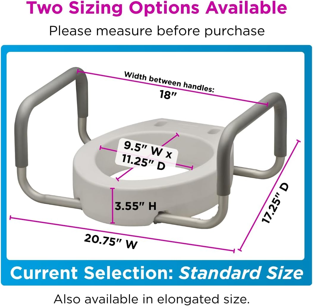 NOVA Raised Toilet Seat with Handles for Seniors – Standard Toilet Riser with Safety Grab Bars, Elevated Toilet Seat for Elderly, Disabled & Post-Surgery Support - Standard Toilet