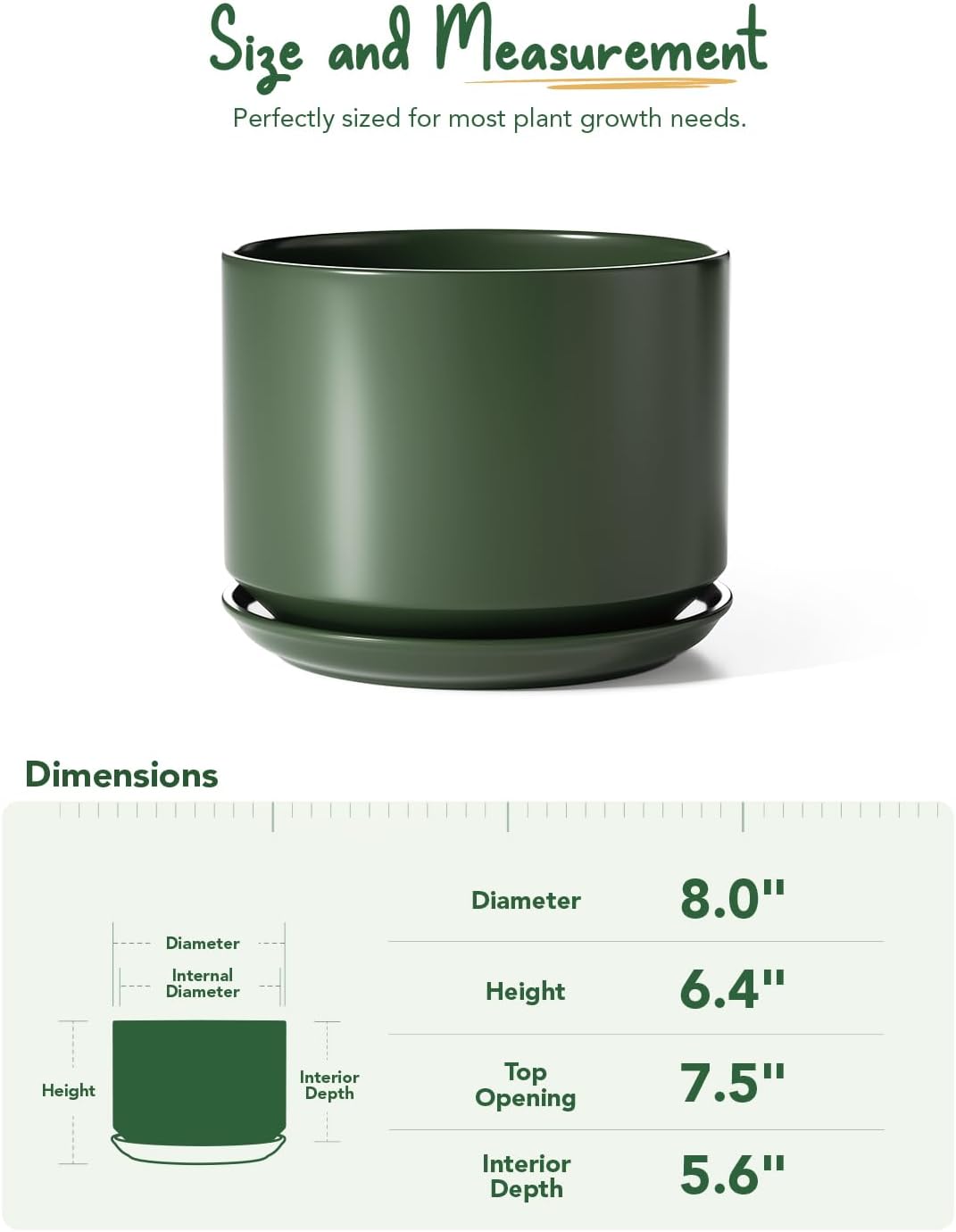 LE TAUCI Ceramic Plant Pots, 4.3+5.3+6.8 inch, Set of 3, Planters with Drainage Hole and Saucer, Indoor Flower Pot with Hole Mesh Pad, Gifts for Mom