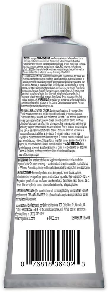 E6000 220011 12 Pack 3.7 oz. High Viscosity Multi-Purpose Adhesive, Clear