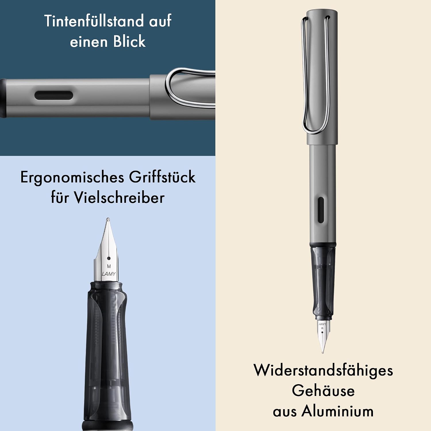 LAMY AL-star black - Fountain Pen with ergonomic grip & black Left-Handed steel nib (LH) in size M - lightweight aluminum body - including LAMY T 10 blue cartridge