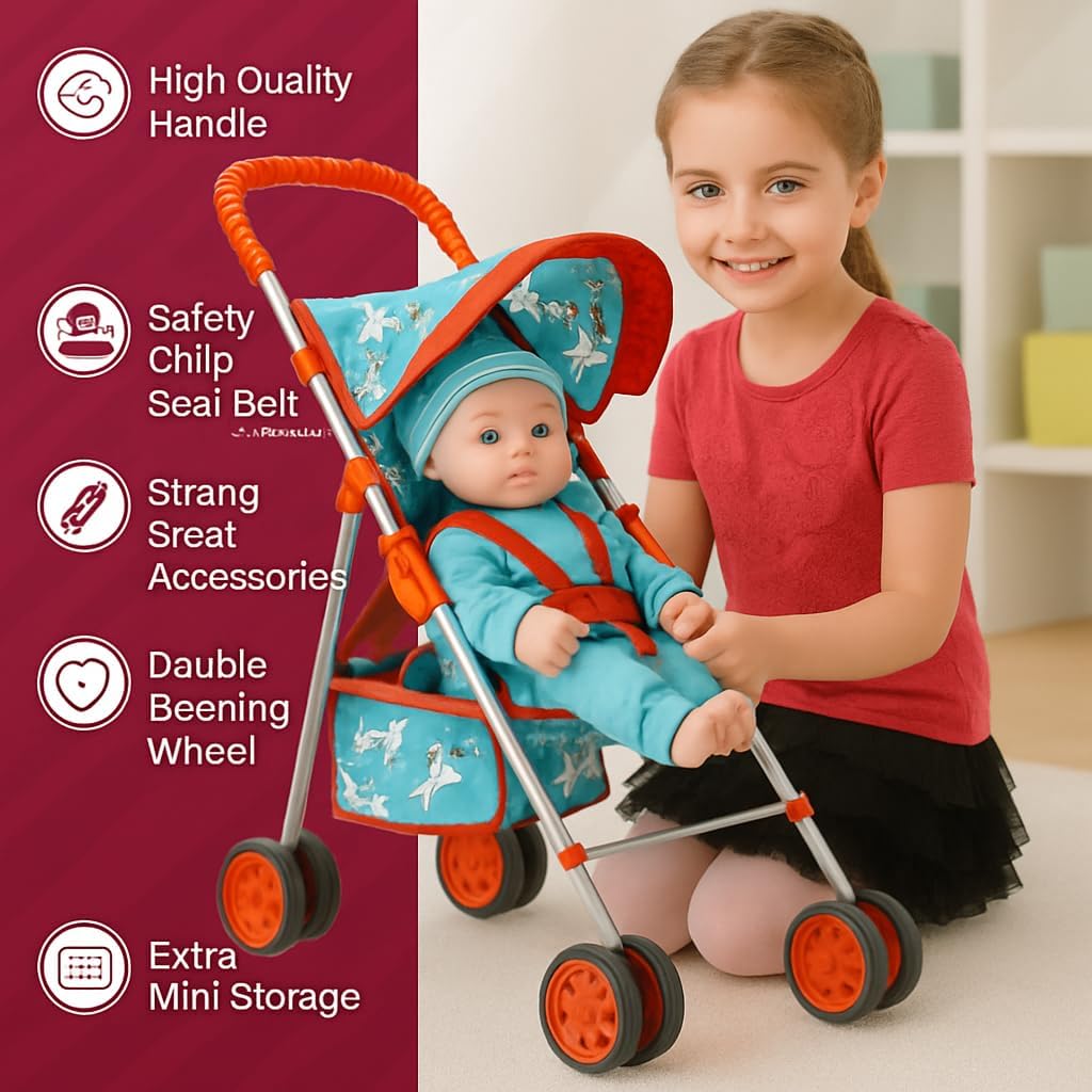 fash n kolor, My First Baby Doll Stroller with Flower Design with Basket in The Bottom- 2 Free Magic Bottles Included
