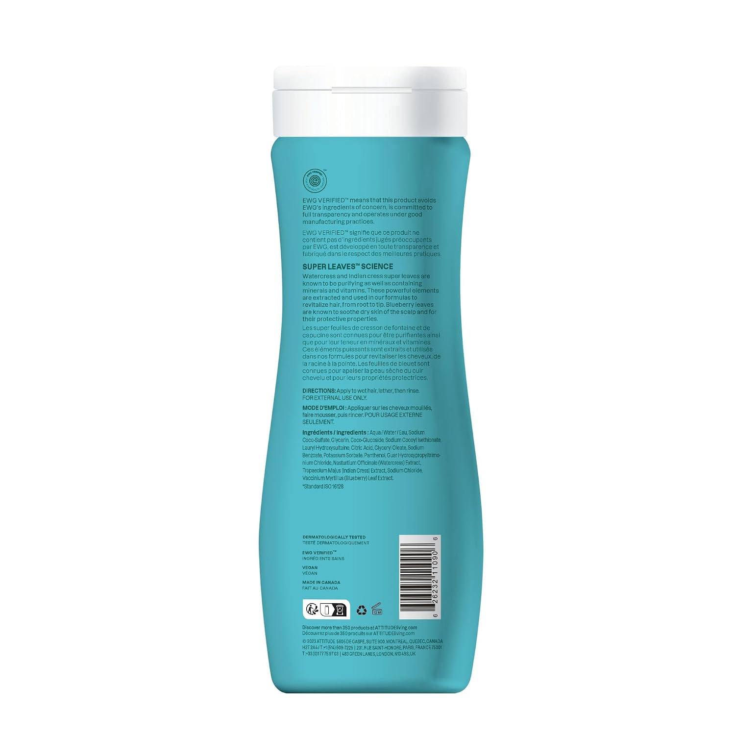 ATTITUDE Clarifying Hair Shampoo, EWG Verified, Restores Shine, Naturally Derived Ingredients, Vegan and Plant Based, Lemon Leaves and White Tea, 16 Fl Oz
