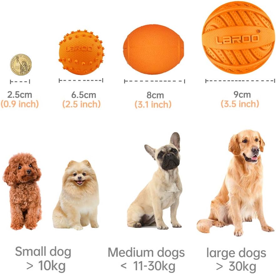 LaRoo Squeaky Dog Ball Toy,Durable Natural Rubber Squeaker Ball Throwing Training,Teeth Cleaning Chew Toy for Pet Medium and Large Dogs (3.5In Green)