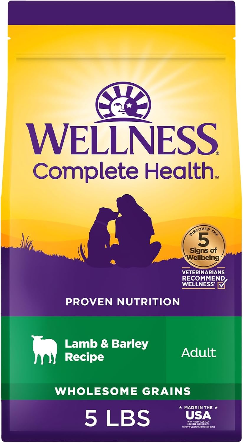 Wellness Complete Health Adult Dry Dog Food, Wholesome Grain Kibble, Natural, Chicken and Oatmeal Recipe, 5 lb Bag