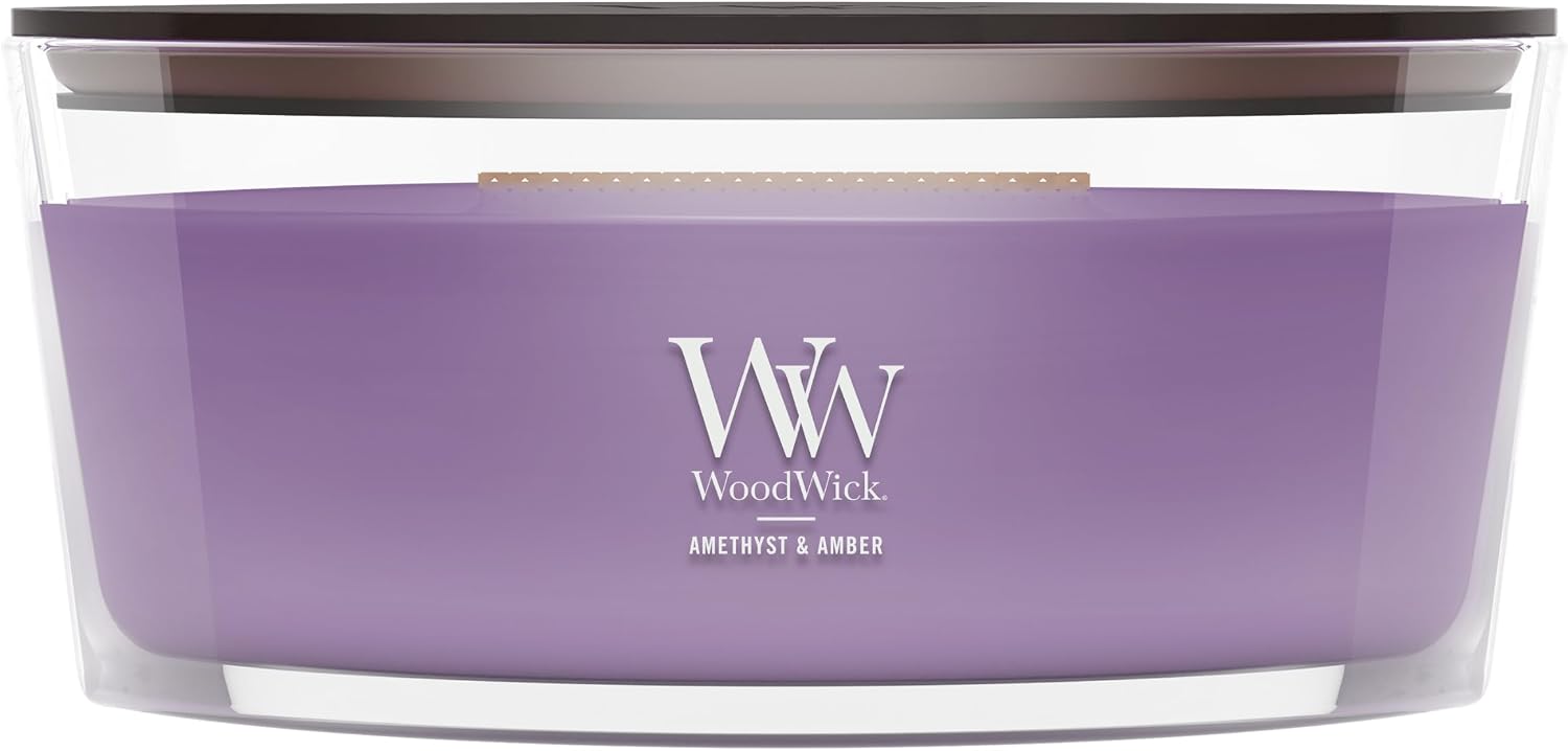 WoodWick Lavender Spa Gifts for Women and Men, 9.7 oz Medium Hourglass Candle with Crackling Wick