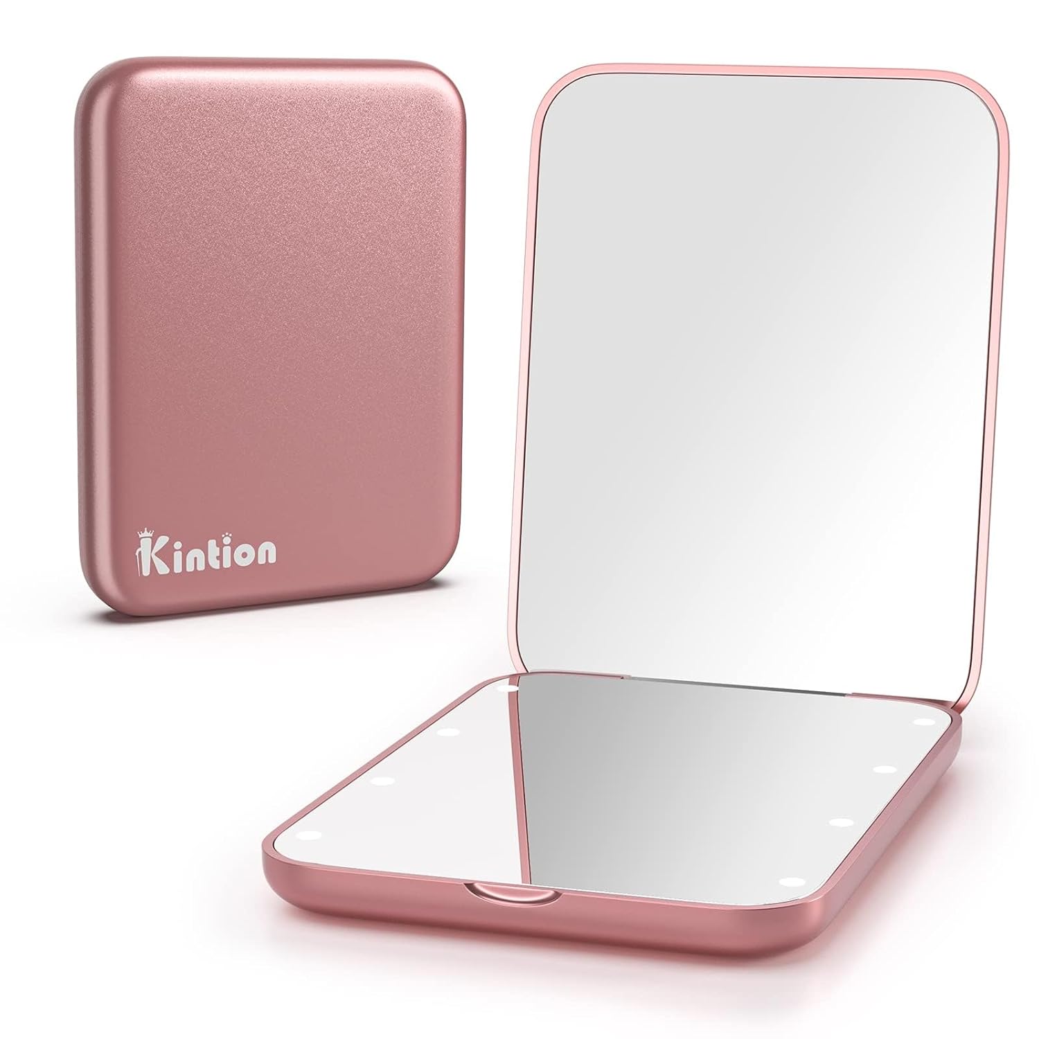 Kintion Pocket Mirror, 1X/3X Magnification LED Compact Travel Makeup Mirror with Light for Purse, 2-Sided, Portable, Folding, Handheld