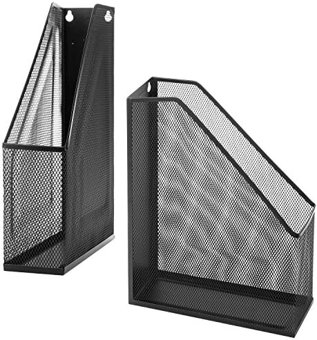 MyGift Wire Mesh Wall Mounted or Freestanding Document Rack, Magazine and File Holder, Set of 2, Black
