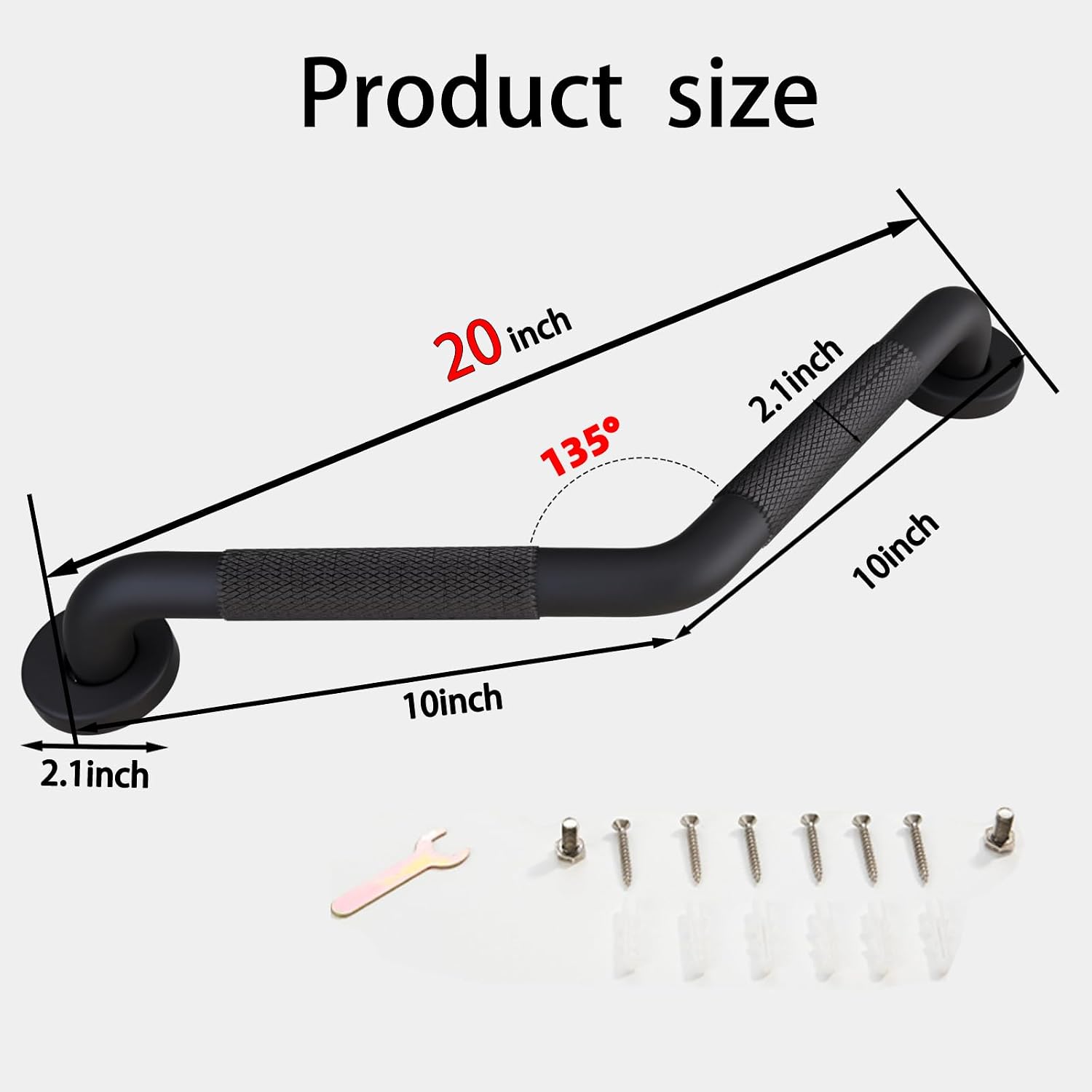 20 Inch Bathroom Grab Bar, Satin Brushed Nickel Angled Grab Bar with Anti-Slip Knurled Grip, Stainless Steel Bath Balance Bar, 1.0" Tube Safety Hand Rail Support, Handicap Elderly Assist Bath Handle