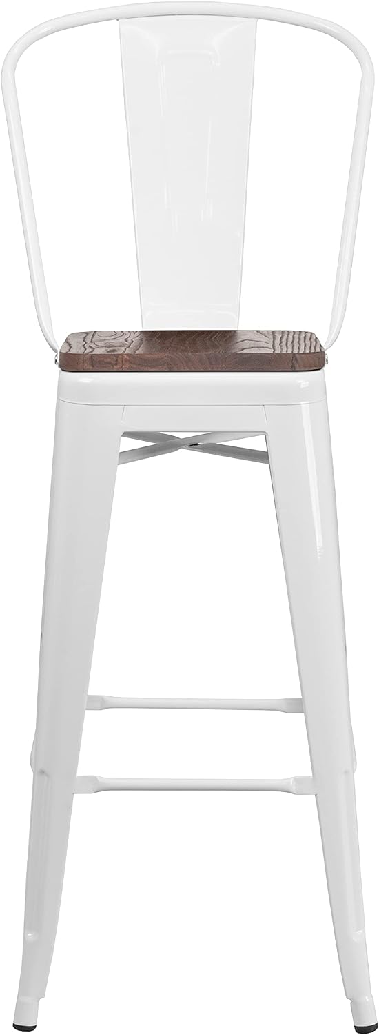 Flash Furniture 30 in Metal Barstool with Back, Blue | Commercial Grade, Removable Back, Indoor/Outdoor Use