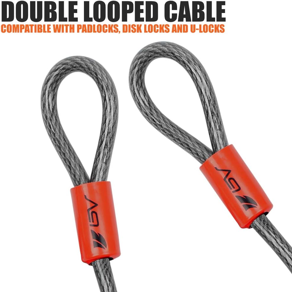 BV 7FT Heavy-Duty Security Cable Lock with Loops – Extra Thick 10mm (3/8") Braided Steel, Cut-Resistant & Weatherproof Wire Cable for Padlock, Gate, Bike, Motorcycle & Outdoor Equipment