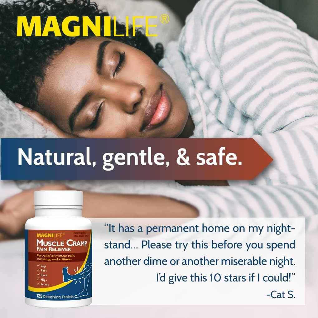 MagniLife Muscle Cramp Pain Relief Quick-Dissolve Tablets, 125 Count, Quinine-Free Homeopathic Medicine for Leg, Foot, Hip, Joint & Back Pain Relief