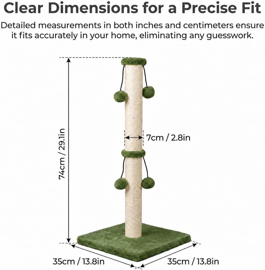 Dimaka 29'' Cat Scratching Post, Natural Sisal Rope Scratcher Post, Kitten Claw Scratch with 4 DanglingToy Balls for Large Cats (Grey)